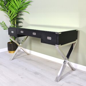 Ex-Display Mirrored Top Black and Chrome Silver Large Dressing Table Desk