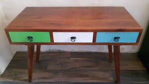 Last One Wooden Console Hallway or Office Desk with Coloured Drawers - Ex-Display