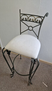 Metal Bar Stool Plato Design Grey, Cream Fabric Seat Pads Ex-Display