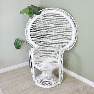 Large White Biba Style Rattan Peacock Chair Ex-Display Retro 1960s Design