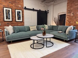 Couch & Co L-Shape Corner Sofa | Duck Egg / Teal Blue Plush Fabric | Ex-Display