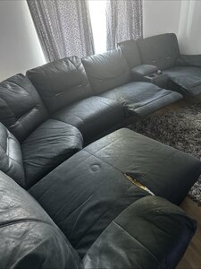 Corner Recliner Sofa Roma Black Leather 5 Seater with Cup Holders, Ex-Display