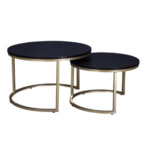 Round Black Coffee Table Nest with Gold Legs - Set of 2 - Kendall - Ex-Display (Scratches)