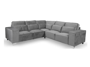 Sloane Large Corner Sofa Grey Plush Velvet, 5 Seater Modern Sofa Ex-Display