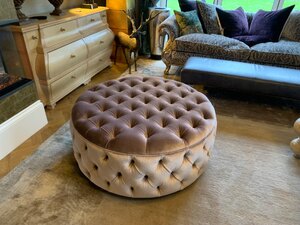 Ex-Display George Smith Soho Drum Buttoned Coffee Table Stool in Velvet