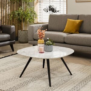 Ex-Display Contemporary White Marble Coffee Table - Scandi-Inspired Luxury Metal Leg Design