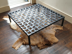 Coffee Table With Leather Strap Webbing - Ex-Display