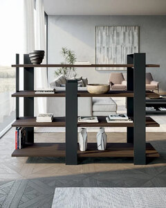 Bookcase In Walnut Wood Shelves And Black Metal Frame Ex-Display