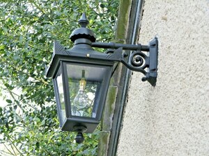 Used Ex-Display Large Black Victorian Wall Mounted Lantern With Black Top Fix