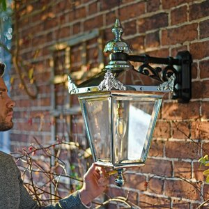 Used Ex-Display Chrome Victorian Wall Mounted Lantern With Black Top Fix Bracket