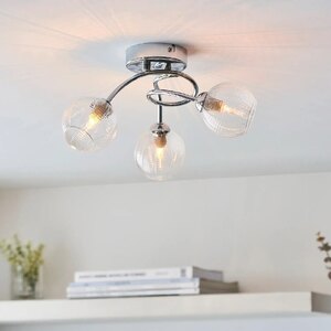 Homebase Tatton 3 Light Ceiling Light Semi Flush Chrome Glass Ex-Display Unboxed