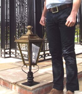 Used Ex-Display 77cm Brass Dorchester Driveway Pillar Top Light and Lantern Set