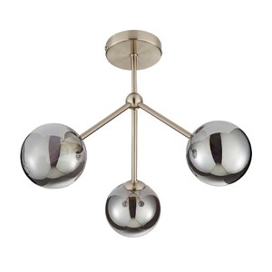 3 Light Semi Flush Pendant Light Satin Nickel Smoke Orb - Ex-Display Boxed