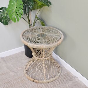 Ex-Display Chic Natural Rattan Side Table Indoor Outdoor Garden Conservatory