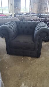 Ex-Display Chesterfield Club Chair in Leather and Charcoal Linen Fabric