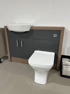 Ex-Display 1200mm Bathroom Fitted Furniture Slimline Cloakroom Unit Davos Oak Grey Gloss Doors