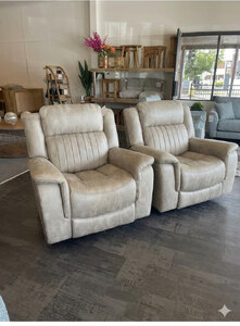 Two Comfortable Medium Firm Electric Reclining Armchairs - Ex-Display
