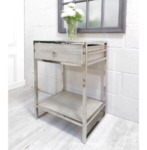 Nicky Cornell Ex-Display Fir Wood and Chrome One Drawer Bedside Table