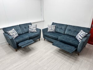 Ex-Display DFS French Connection Studio 3+2 Electric Recliner Sofa Set in Ocean Blue Velvet