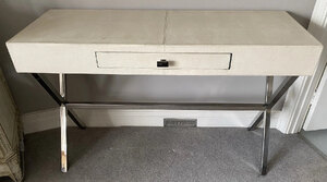 Cream Off White Leather & Chrome Dressing Table, Ex-Display, Show Home Used