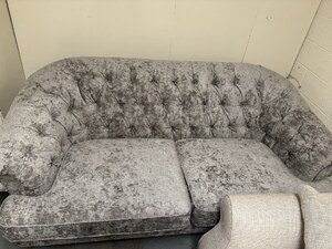 Next Gosford Chesterfield 2-Seater Sofa in Silver Grey Crushed Velvet Ex-Display