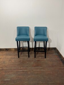 2 x New or Ex-Display Bar Stools, Teal Blue Seats & Fabric Backs
