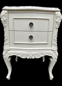 Antiqued White Cream Carved Two Drawer Bedside Table Cupboard Mahogany Ex-Display