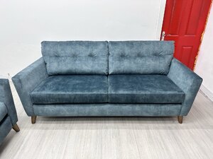 Ex-Display DFS French Connection Studio 3 Seater Sofa in Ocean Blue and Teal Velvet