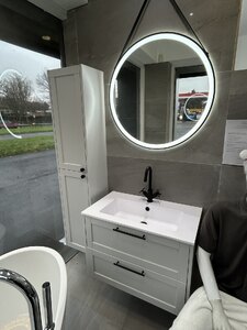 Heritage Lynton Vanity Unit and Tall Boy with Tap and Waste in Dove Grey, Ex-Display