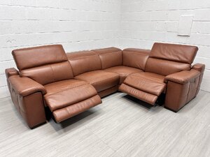 Ex-Display Sofology Laurence Tan Leather Corner Sofa with Electric Recliner