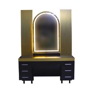 Barber Station Unit with LED Arch Mirror – Black & Gold – Brand New Ex-Display
