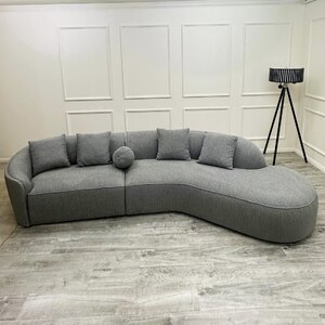 Ex-Display Pebble Boucle Curvy Curved Large 4 to 5 Seater Sofa Grey