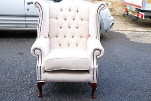 Fabric High Back Armchair Chenille Cream Velvet Ex-Display