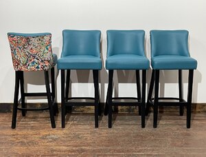 4 x New or Ex-Display Bar Stools with Teal Blue Seats and Fabric Backs