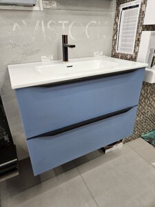 Ex-Display Zanetti Ocean Blue Wall Hung Vanity Unit with Basin 815mm 2 Drawer