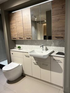 Ex-Display 1800mm Bathroom Fitted Furniture with Wall Units in Cashmere and Davos Oak