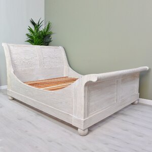 Ex-Display Farmhouse French Style Reclaimed White Washed 5ft Kingsize Sleigh Bed