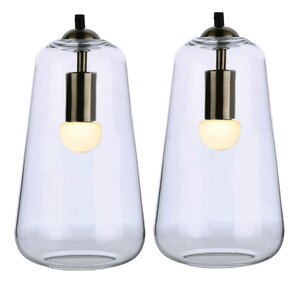 2x Antique Brass Glass Pendant Katerina 410820 Homebase - Ex-Display Boxed