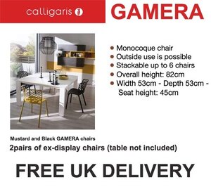 4 Calligaris Gamera Chairs Ex-Display (1 Pair of Black + 1 Pair of Mustard)