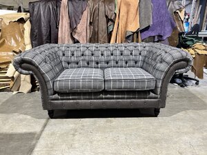 Ex-Display 2 Seater Grey Tweed Chesterfield Sofa