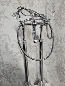 Fired Earth Bastide Floor Mounted Bath Mixer and Hand Shower with Crystal Levers Chrome Ex-Display