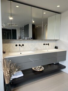 Ex-Display 2200mm Bathroom Furniture with Undermount Sinks, Dark Grey Gloss