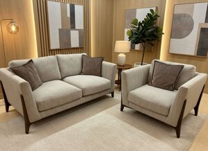 Ren Ex-Display Fabric 3 Seater Sofa And Chair In Grey