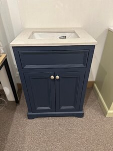 Ex-Display 2 Door Vanity by Oxun 600mm Wide Navy Blue with Quartz Top and Basin