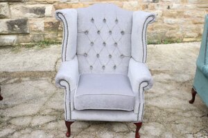 Fabric High Back Armchair Chenille Grey Velvet Good Condition Ex-Display