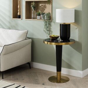 Ex-Display Small Round Luxury Hallway Lamp Table, 60cm Black Marble & Brass Base