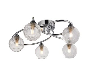 Tatton 5-Light Semi Flush Ceiling Light Chrome Ribbed Glass
