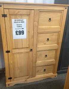 Corona Tallboy Wardrobe Pine 1 Door 4 Drawer Ex-Display