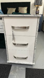 3 Drawer Bedside Cabinet Marble Effect & White Gloss Ex-Display