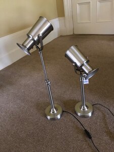 Ex-Display Pair of Raise/Lower Table Lamps in Brushed Satin - Last Pair